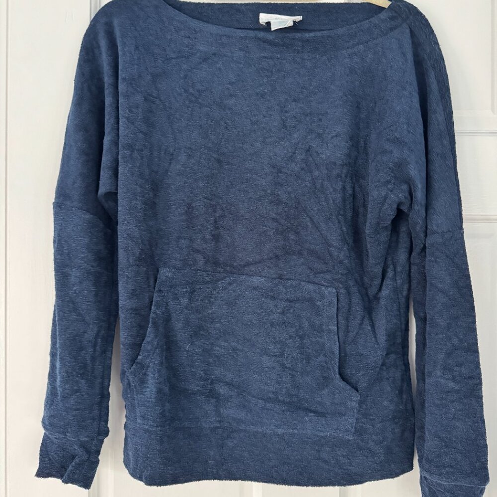 Cynthia Rowley Blue Terry Knit Sweatshirt Top Size Small Soft Cozy Pullover
